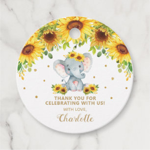 Étiquettes Cadeau Sunflower Elephant Merci Favoriser le Baby shower