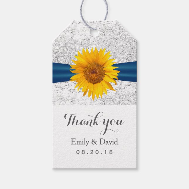 Étiquettes-cadeau Sunflower moderne Silver Parties scintillant maria (Devant)