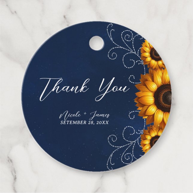 Étiquettes Cadeau Sunflower Sparkle Blue Rustic Glam Fête des mariée (Devant)