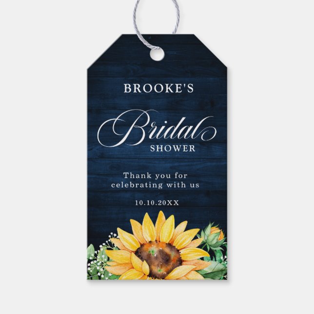 Étiquettes-cadeau Sunflowers Bébé's Breath Marine Fête des mariées b (Devant)