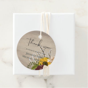 Étiquettes Cadeau Sunflowers Burgundy Marsala Mariage économique
