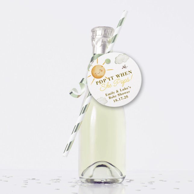 Étiquettes Cadeau Sunshine Boho Sun Pop it When She Pops Baby shower (Créateur téléchargé)