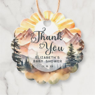 Étiquettes Cadeau Sunshine Nature Mountains Baby shower Merci