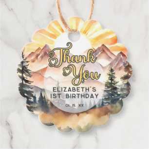 Étiquettes Cadeau Sunshine Nature Mountains Merci de fête d'annivers
