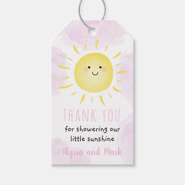 Étiquettes-cadeau Sunshine Nuages Baby shower fille rose (Devant)