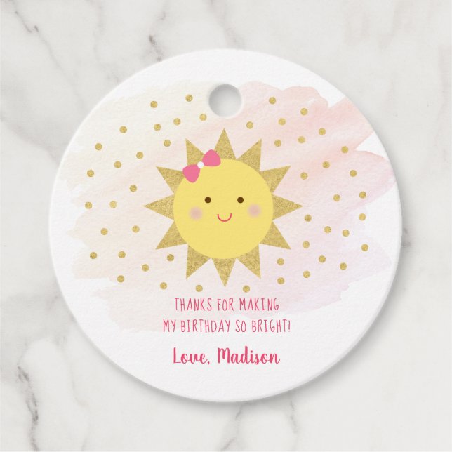 Étiquettes Cadeau Sunshine Rose & Or Premier anniversaire (Devant)
