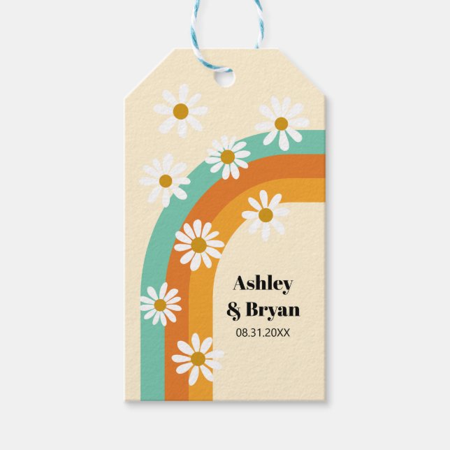 Étiquettes-cadeau Super Arc-en-ciel des années 1970 Style Boho Weddi (Devant)