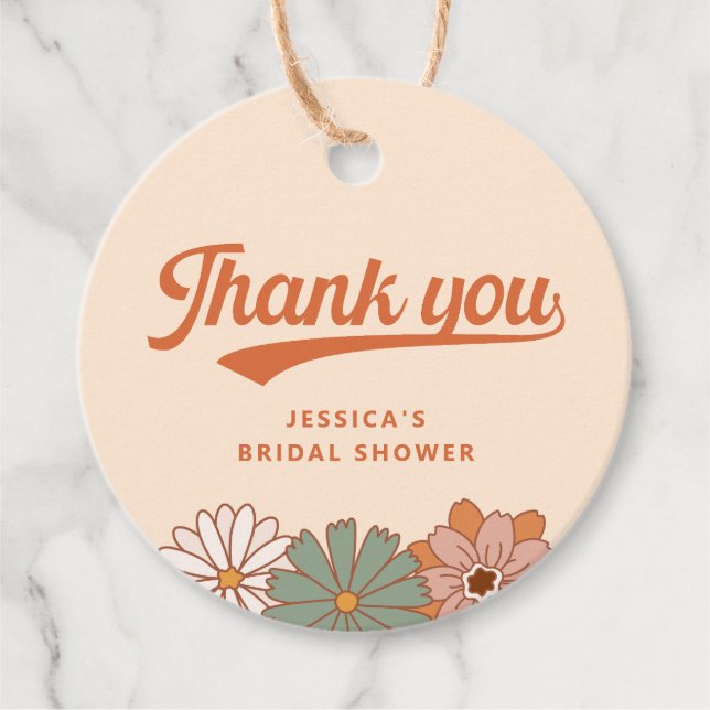 Étiquettes Cadeau Super Floral Retro les années 70 Merci (Devant)