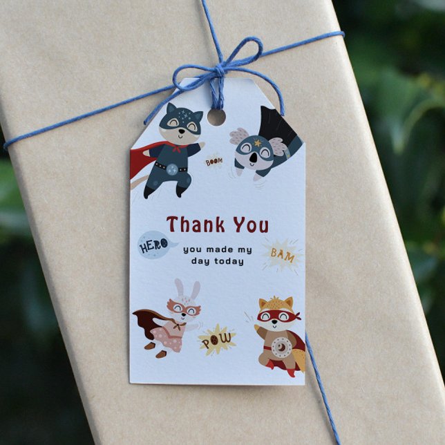 Étiquettes-cadeau Superhero Animaux mignonette Anniversaire de enfan (Créateur téléchargé)