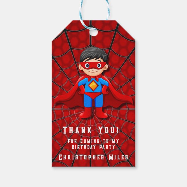Étiquettes-cadeau SuperHero Boy Anniversaire Merci de fête (Devant)