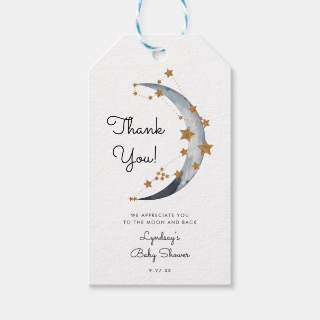 Étiquettes-cadeau Sur le Baby shower céleste de la Lune (Devant)