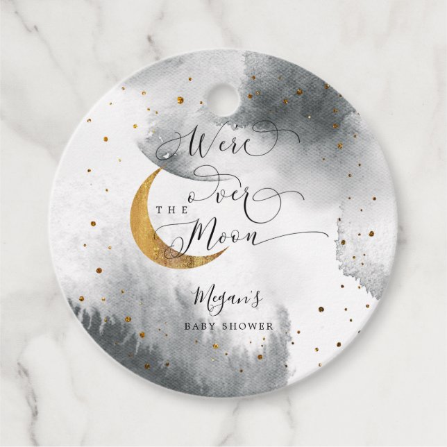 Étiquettes Cadeau Sur le Baby shower Ciel gris Lune (Devant)