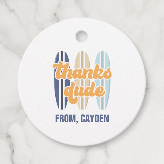 Étiquettes Cadeau Surboard merci dude Beach Anniversaire (Devant)