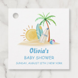 Étiquettes Cadeau Surbord Sunshine Beach Palm Tree Baby shower