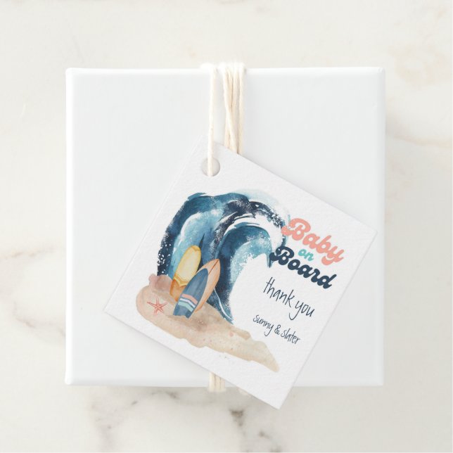 Étiquettes Cadeau Surf | Baby On Board Beach Baby shower (En situation)