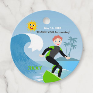 Étiquettes Cadeau Surf garçon fête d'anniversaire