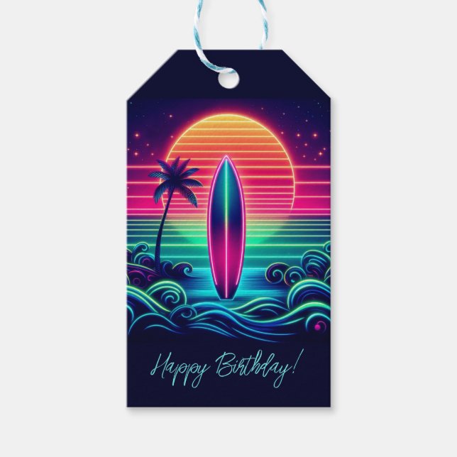Étiquettes-cadeau Surfer sur le Neon Sunset- (Devant)