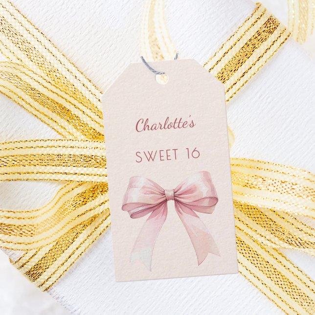 Étiquettes-cadeau Sweet 16 blush pink bow ivory DIY (Créateur téléchargé)