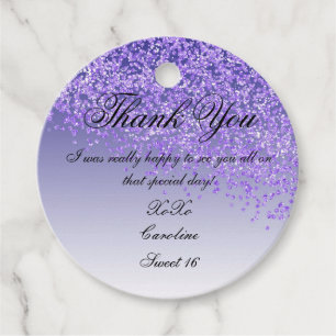 Étiquettes Cadeau Sweet 16 Chute Parties scintillant violet Personna