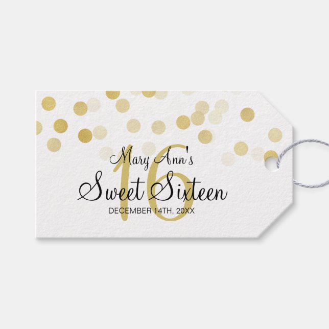 Étiquettes-cadeau Sweet 16 Faux Gold Foil Parties scintillant Lumièr (Devant (Horizontal))