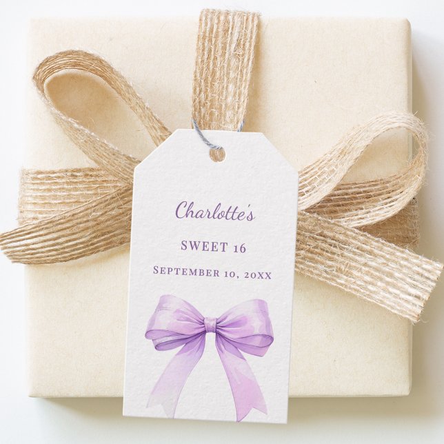 Étiquettes-cadeau Sweet 16 lavender bow DIY write by hand (Créateur téléchargé)