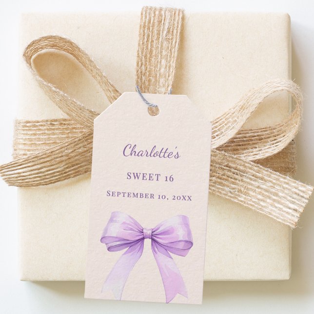 Étiquettes-cadeau Sweet 16 lavender bow ivory DIY write by hand (Créateur téléchargé)