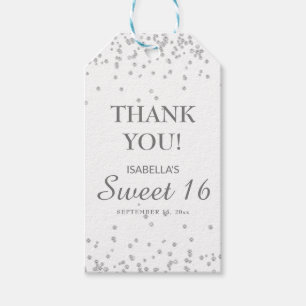 Étiquettes-cadeau Sweet 16 Merci blanc Parties scintillant argent Ta