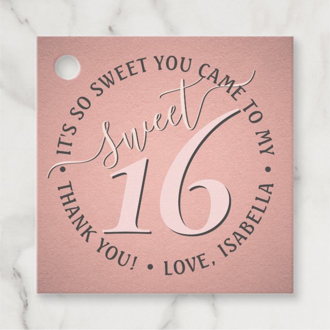 Étiquettes Cadeau Sweet 16e anniversaire Chic mignon Merci rose (Devant)