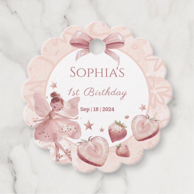 Étiquettes Cadeau Sweet As A Strawberry Fairy Girl'Anniversaire Bien (Devant)