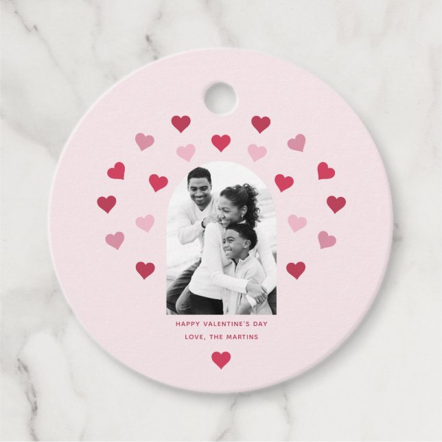 Étiquettes Cadeau Sweet Blush rose et Red Heart Photo Valentine (Devant)