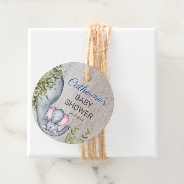 Étiquettes Cadeau Sweet Elephant Floral Rustic Girl Baby shower (En situation)