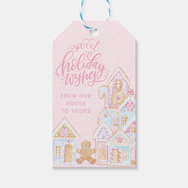 Étiquettes-cadeau Sweet Holiday Wishes | Pastel  Gingerbread (Devant)