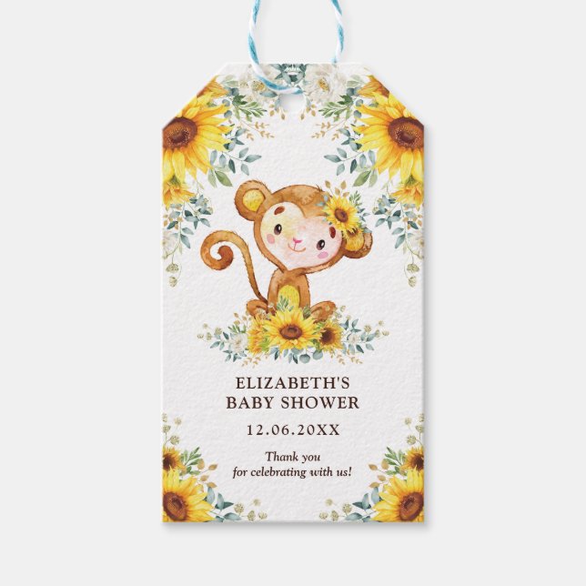 Étiquettes-cadeau Sweet Jungle Monkey Baby shower Favoriser (Devant)