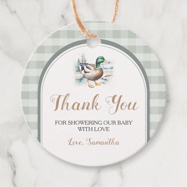 Étiquettes Cadeau Sweet Little Cankling Mallard En vichy Baby shower (Devant)