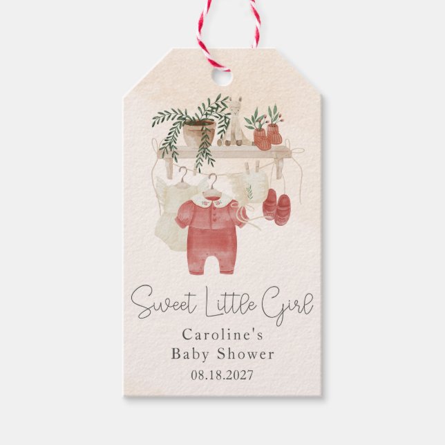 Étiquettes-cadeau Sweet Little Girl Boho Baby shower de vêtements (Devant)