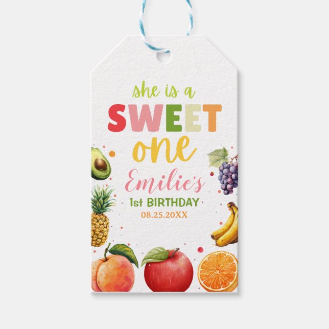 Étiquettes-cadeau Sweet One Fruit 1er Anniversaire Bash, fête d'été (Devant)