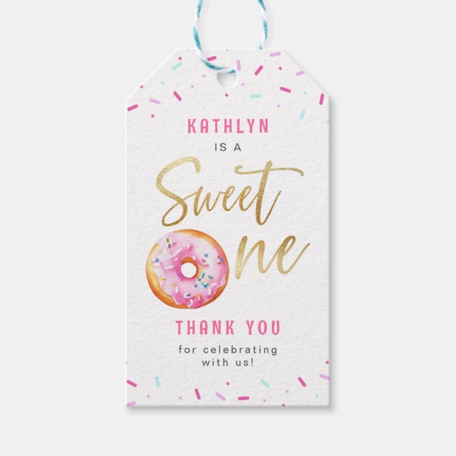 Étiquettes-cadeau Sweet One Rose Gold Donut Sprinkles Girl Anniversa (Devant)