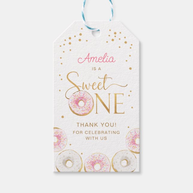 Étiquettes-cadeau Sweet One Rose Gold Donuts Anniversaire (Devant)