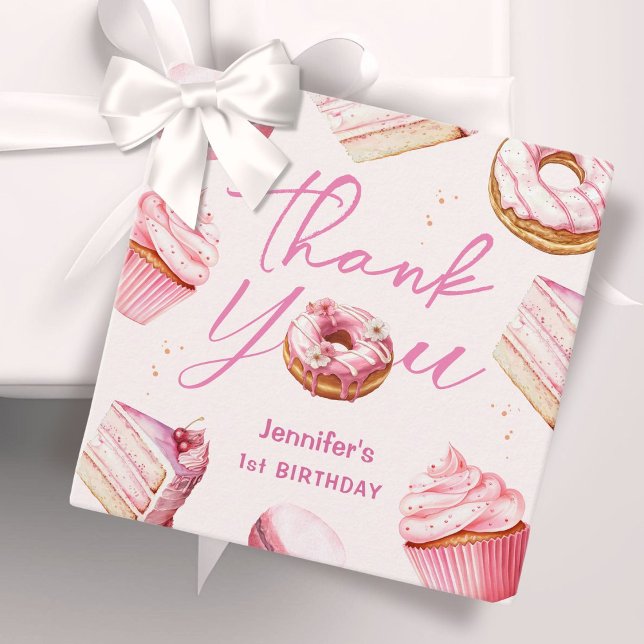 Étiquettes Cadeau Sweet One Rose mignon Donuts Fille 1er anniversair (Créateur téléchargé)