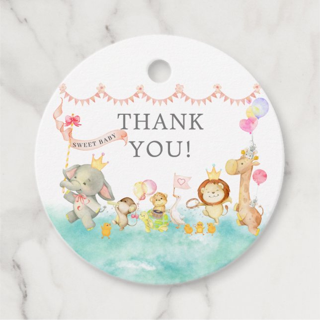 Étiquettes Cadeau Sweet Safari Animaux Parade Baby shower Favoriser (Devant)