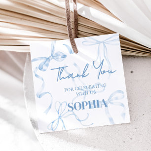 Étiquettes Cadeau Sweet sixteen Blue Bow Carré de fête d'anniversair