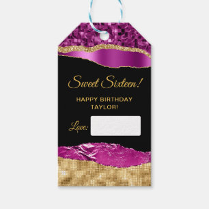 Étiquettes-cadeau Sweet sixteen de larmes violet et doré