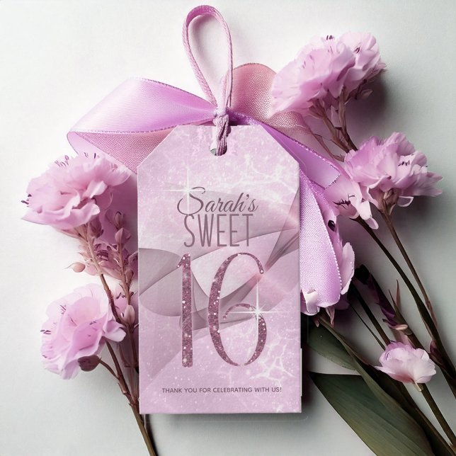 Étiquettes-cadeau Sweet sixteen  étincelant ID652 rose orchidée (Créateur téléchargé)