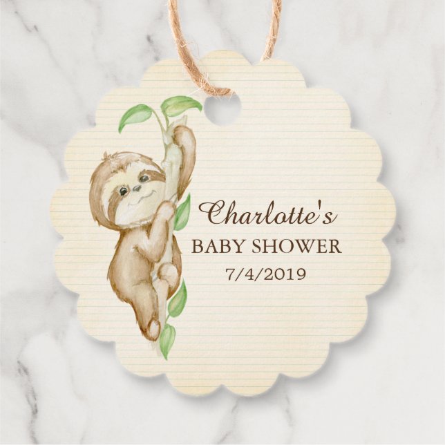 Étiquettes Cadeau Sweet Sloth Baby shower Favoriser (Dos)