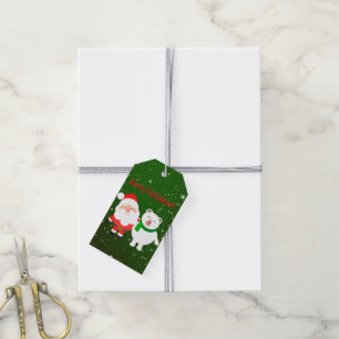 Étiquettes-cadeau Sweet Sparkly Green, Père Noël et ours