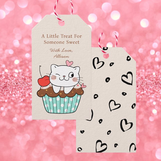 Étiquettes-cadeau Sweet Treat Cupcake Chat Saint-Valentin (Créateur téléchargé)