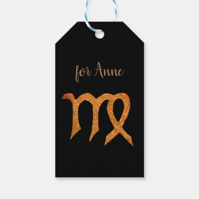 Étiquettes-cadeau Symbole Virgo Golden Custom Astrologie (Devant)