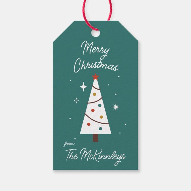 Étiquettes-cadeau Sympathique arbre de Noël moderne personnalisable (Devant)