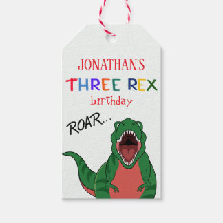 Étiquettes-cadeau T Rex Rugit Trois Rex Anniversaire Enfants