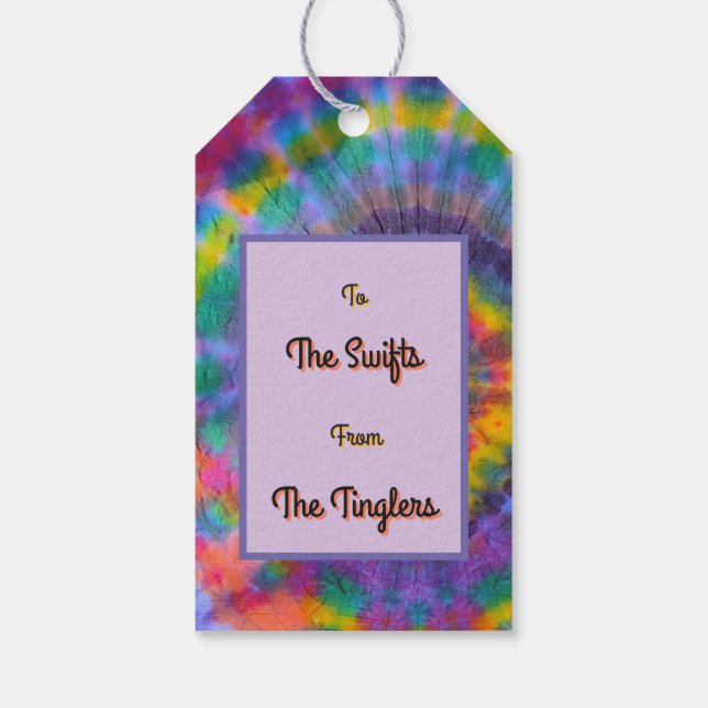 Étiquettes-cadeau T-shirt tie-dye arc-en-ciel groovy  (Dos)